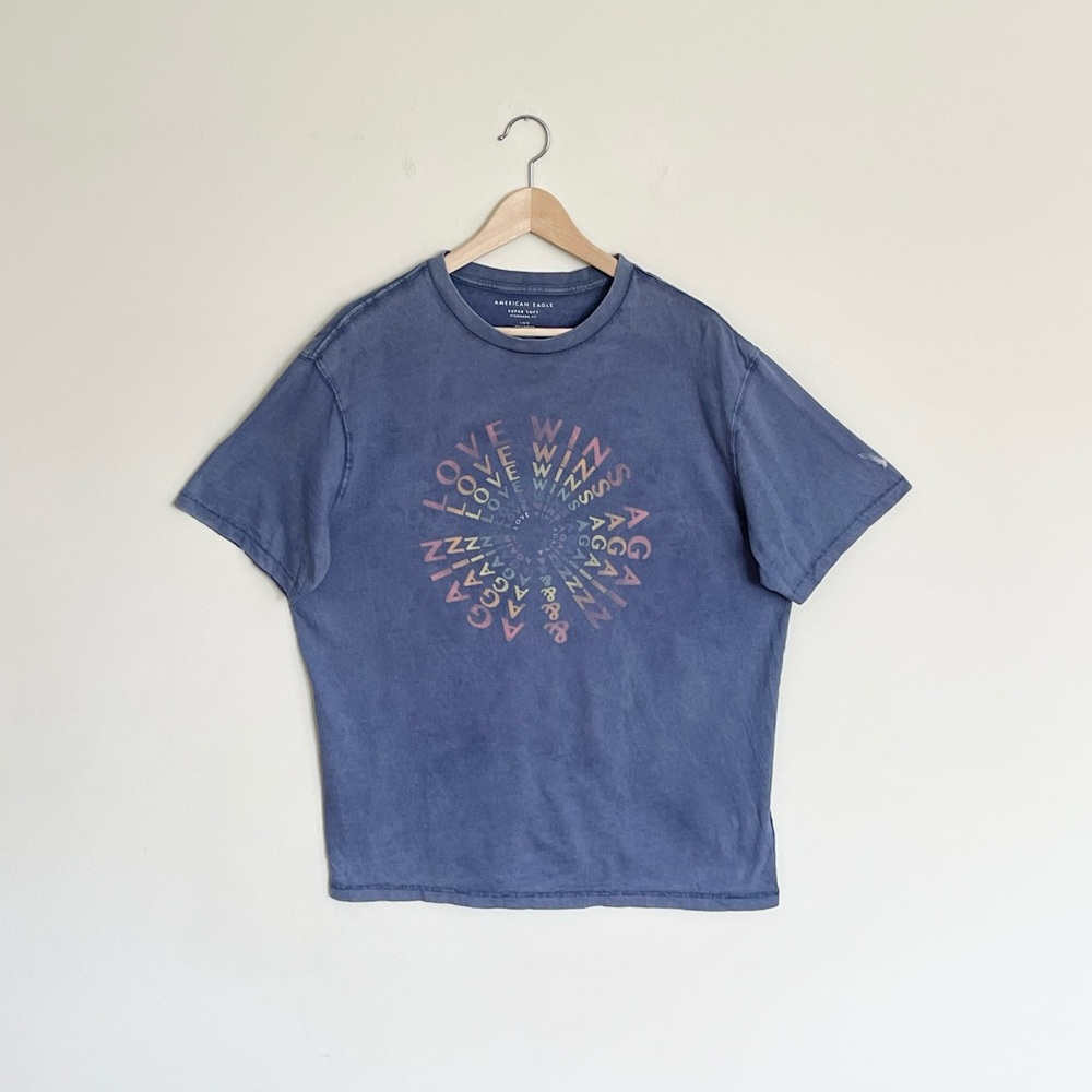 American Eagle AE Pride Love Wins Again Rainbow Stonewash Navy T Shirt Adult L